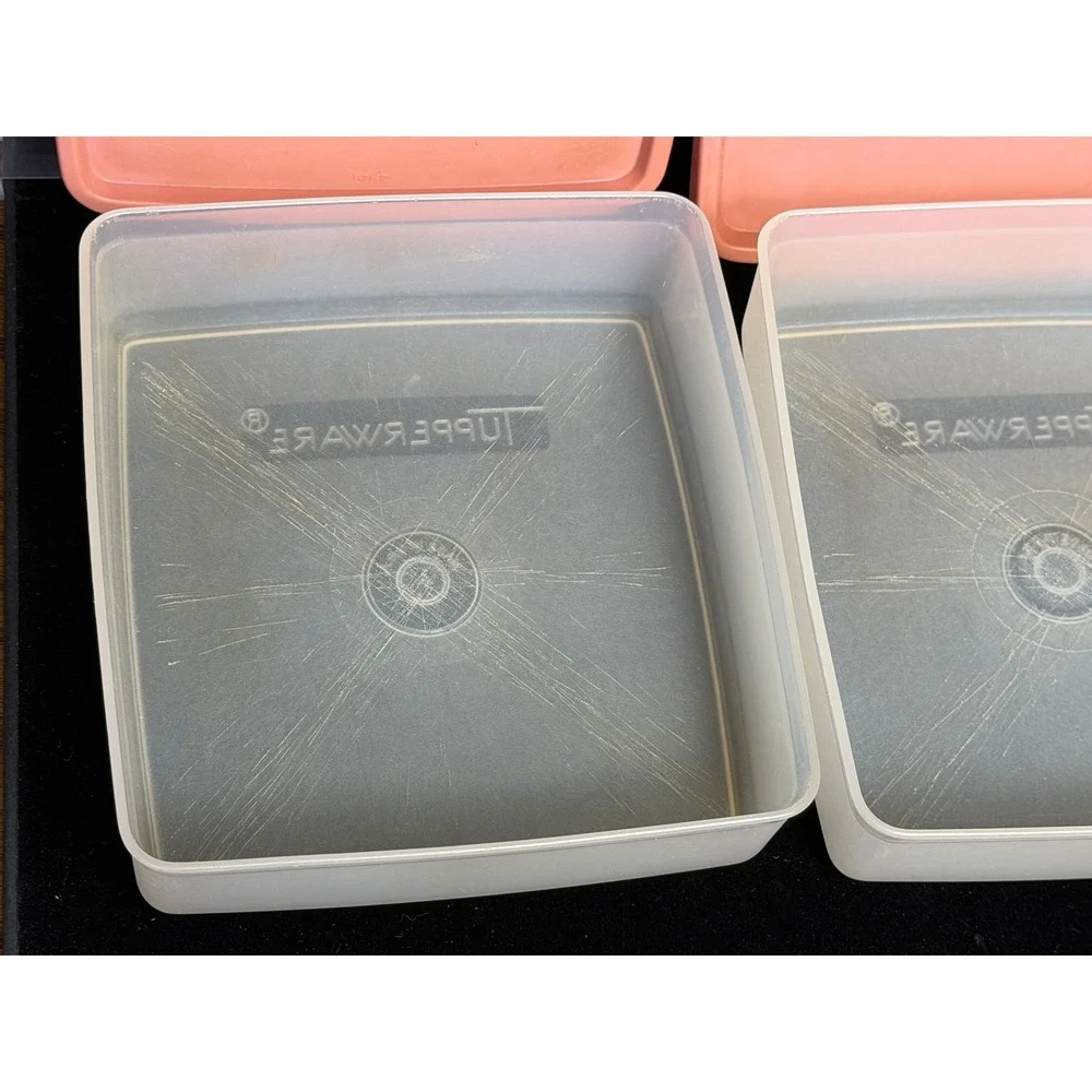 Vintage Tupperware Sandwich Keeper: Set 3 Pink Lids, Square Food Storage 670-31